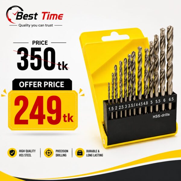 HSS 13pcs Drill Bit Set for Electric and Manual Drilling Machines