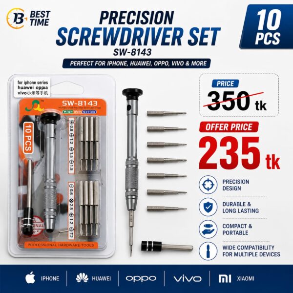Precision Screwdriver Set 10 in 1 Repair Tool Kit With Magnetic Steel Bits Precision Aluminum Handle and Steel Long Shaft Repair Precision Screwdriver Set