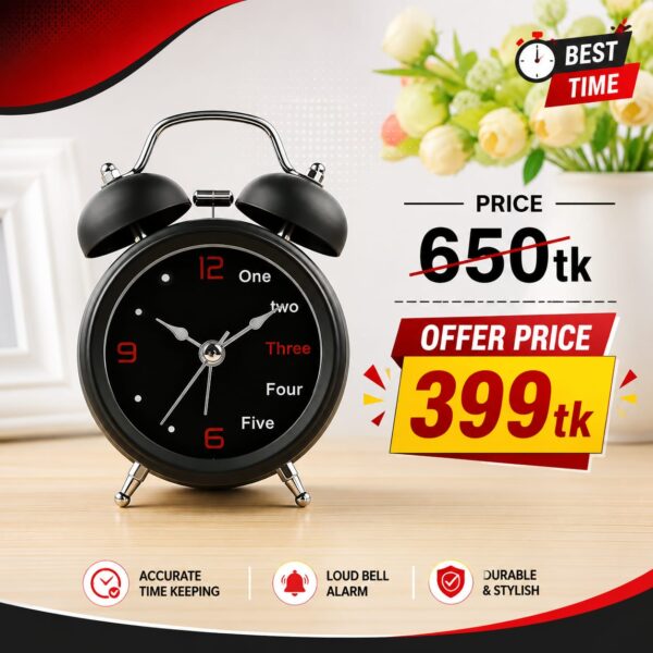Alarm Clock Twin Bell Table Clock Loud Alarm