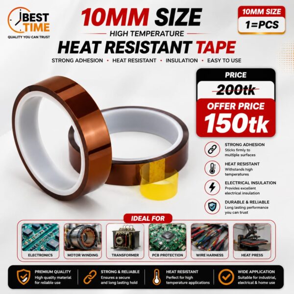 Heat Resistant Kapton Tape Polyimide Reflective Tape High Temperature Adhesive Polyimide Faucet Electronic Industry- Wide-10mm