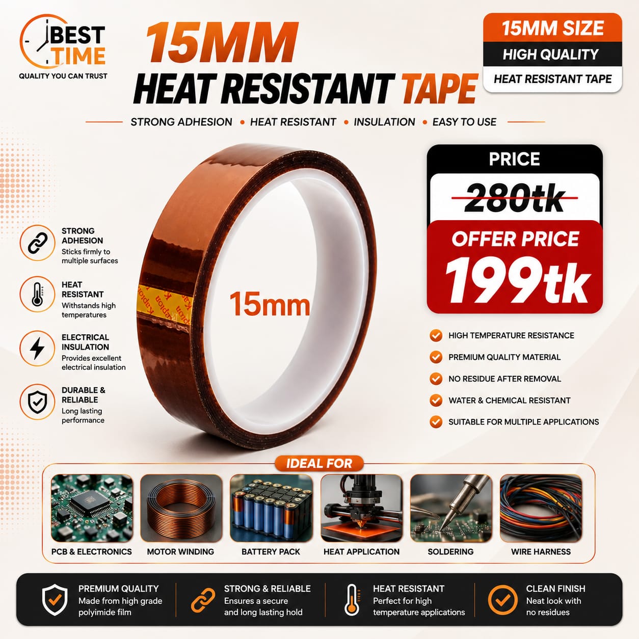 Heat Resistant Kapton Tape 15mm Polyimide Reflective Tape High Temperature Adhesive Polyimide Faucet Electronic Industry Heat Resistant Kapton Tape 15mm Polyimide Reflective Tape High Temperature Adhesive Polyimide Faucet Electronic Industry