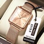 Poedagar 793 – Women's Square Fashion Quartz Watch with Mesh Stainless Steel