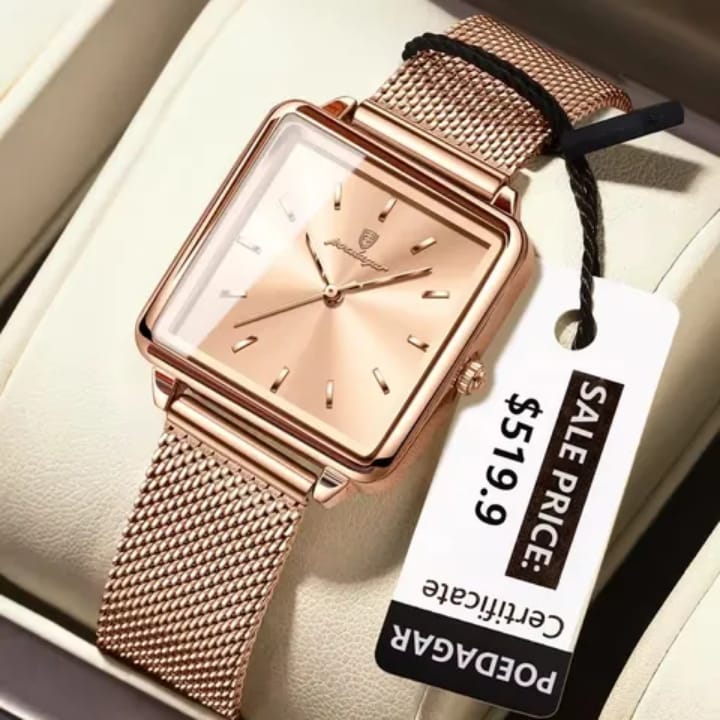 Poedagar 793 – Women's Square Fashion Quartz Watch with Mesh Stainless Steel