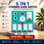 5-in-1 Wall Gang Switch – AC 250V 6A Multi-Function Socket with Fan Dimmer, LED Indicator and Use