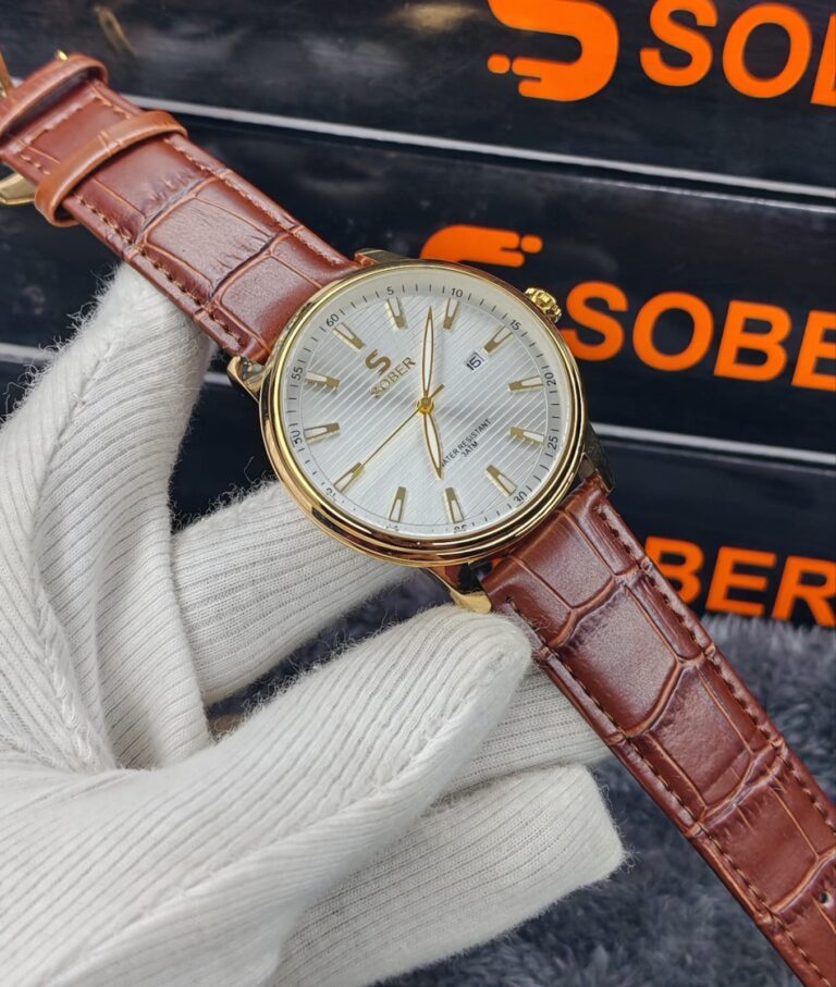 SOBER Premium Classic Men’s Watch – Gold-Tone Case with Elegant White Dial