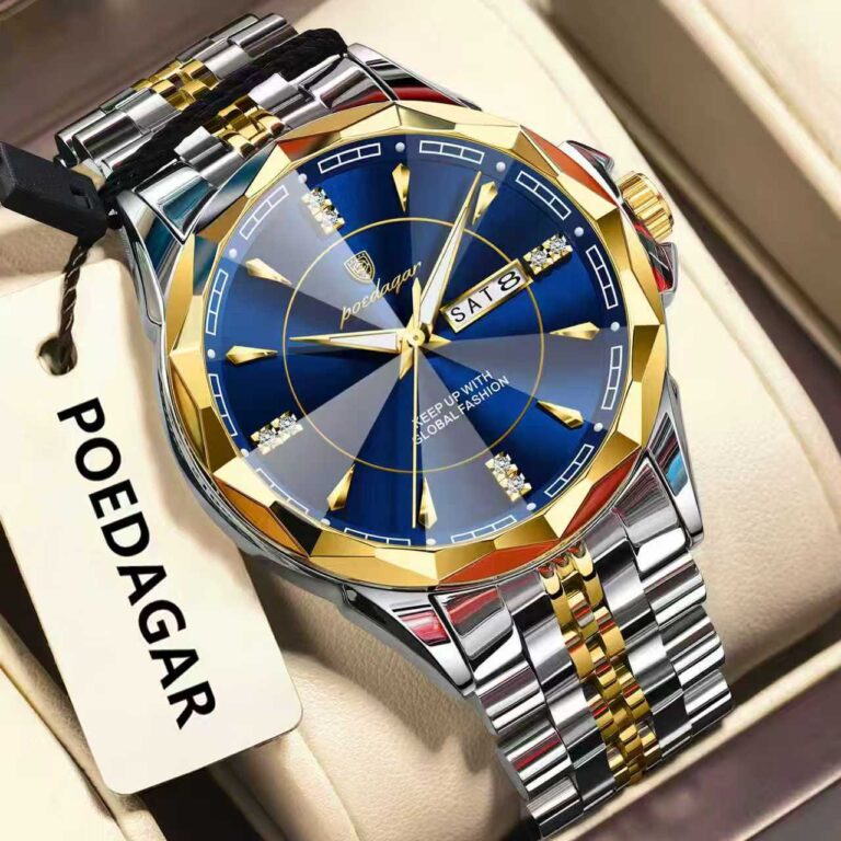 POEDAGAR 674 Watch for Man Elegant Date Week Waterproof Luminous Men Watch Quartz Stainless Steel Sports Men's Watches