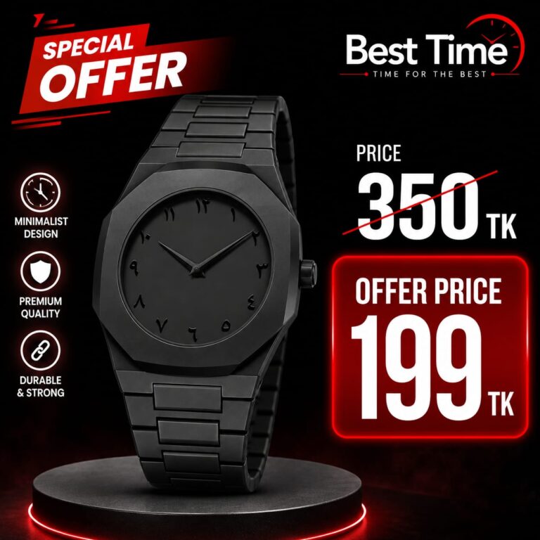 Aura Men’s Matte Black Analog Watch With Arabic Numerals