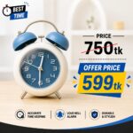 Twin Bell Vintage Metal Alarm Clock with Night Light for Dormitory Home Office