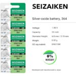 Seizaiken 1.55V Zero percent Hg Silver Oxide Watch Battery (5 Batteries) - 364 SR621SW