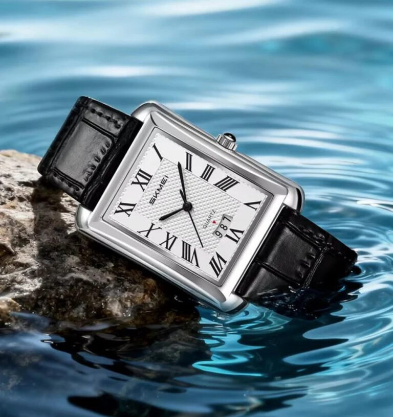 SKMEI 2575 Men’s Square Leather Quartz Watch – Roman Numeral Business Waterproof Wrist watch